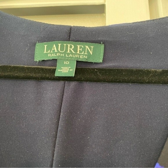 Lauren Ralph Lauren size 10 Blue Abstract Floral Bell Sleeve Faux Wrap Dress - Picture 6 of 14